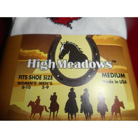 1 Pair High Meadows 80% Cotton Cushion Boot Crew Socks White Cardinal Bird 9-11 - Picture 2 of 4
